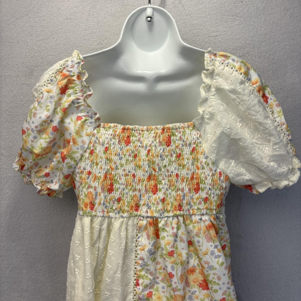 Milkmaid Floral Patchwork Sundress Womens Medium Smocked Puff Sleeve Cottagecore - Picture 11 of 11